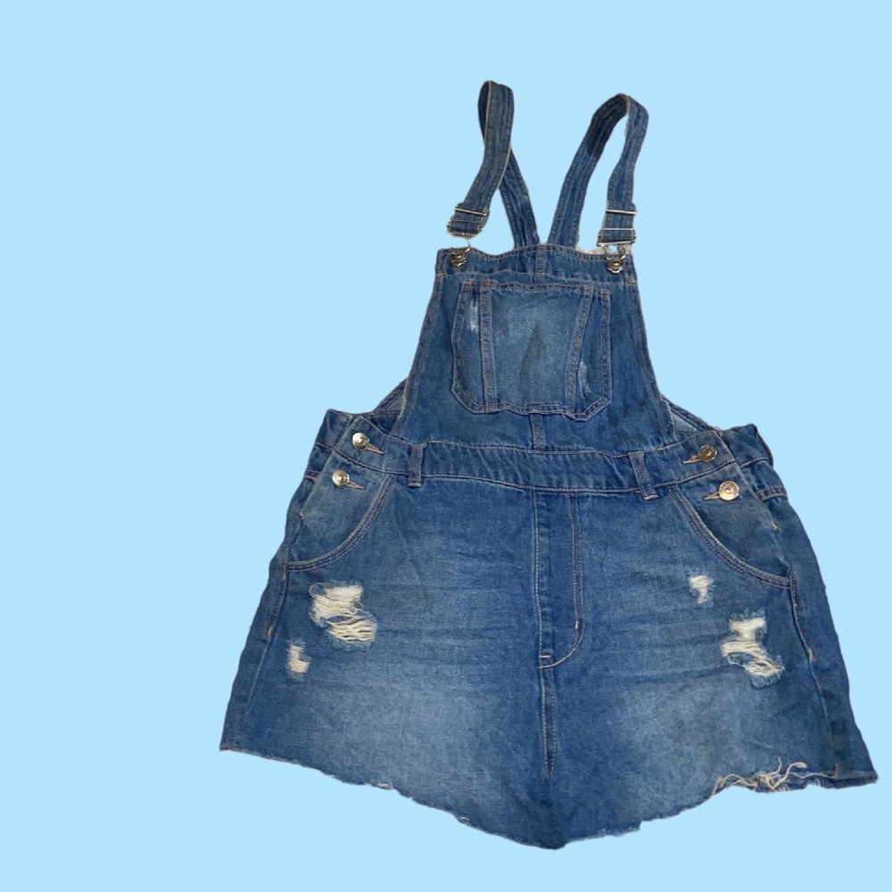 Denim overall shorts
